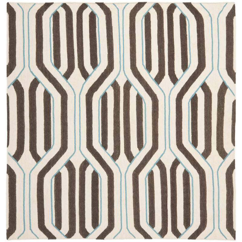 SAFAVIEH Handmade Flatweave Dhurries Najah Modern Moroccan Wool Rug - 6' Square - Ivory/Multi