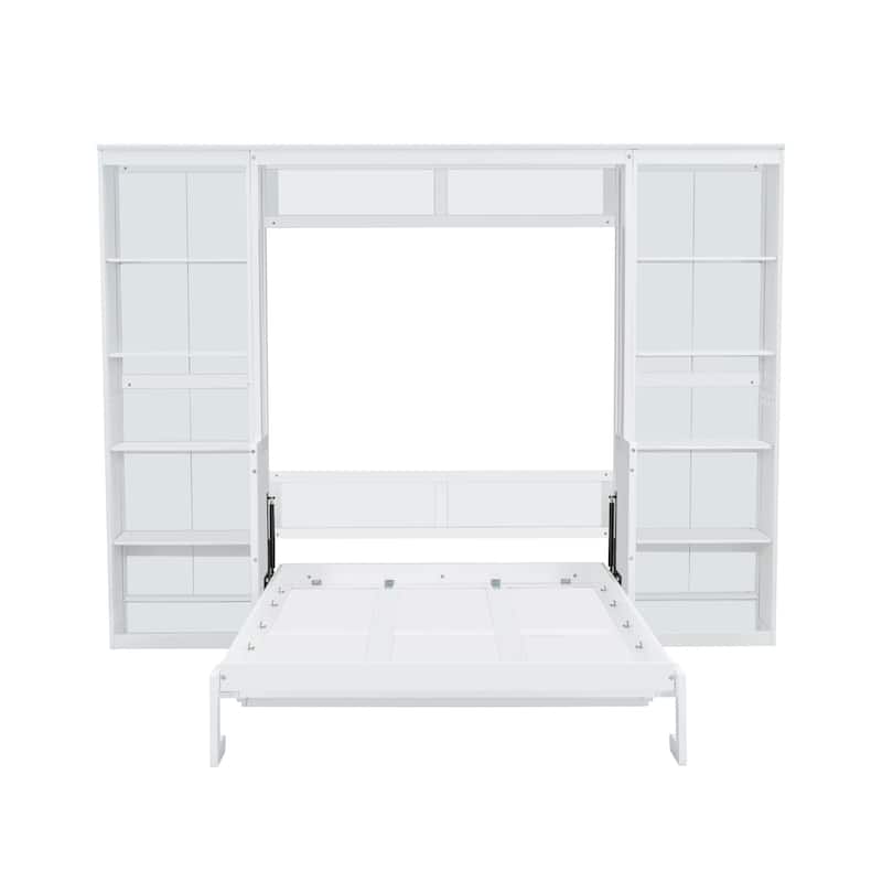Full Size Solid Wood Murphy Bed with Convertible Desk, Bookshelves and 600lb Capacity