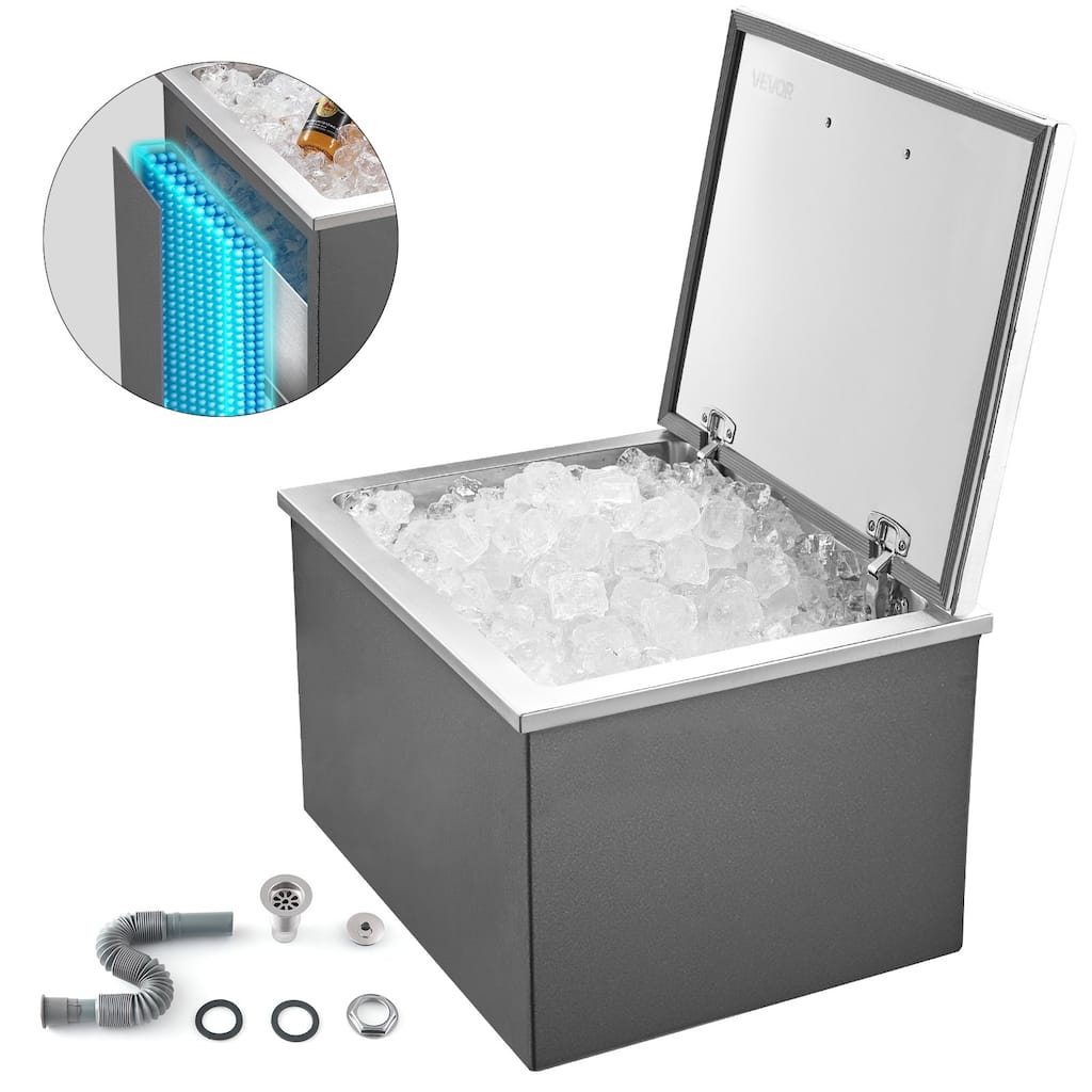 107.5L Large Stainless Steel Ice Chest with Flip Lid and 24H Insulation for Drinks and Seafood - 27.91x20.00x18.54 inch
