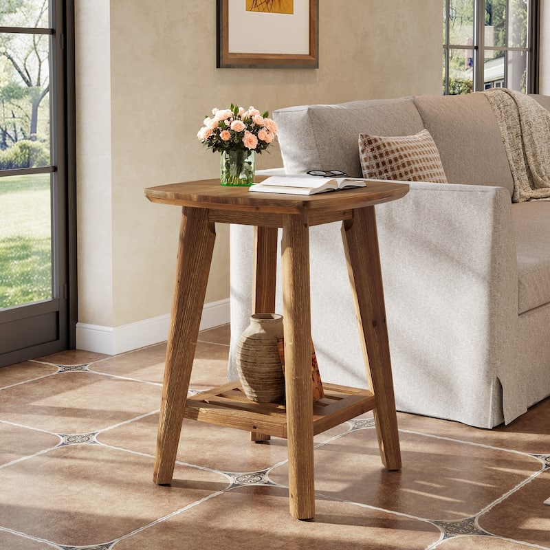 Solid Wood Square End Table with Storage Shelf, 19.68" Wood Side Table for Living Room, Sofa Side