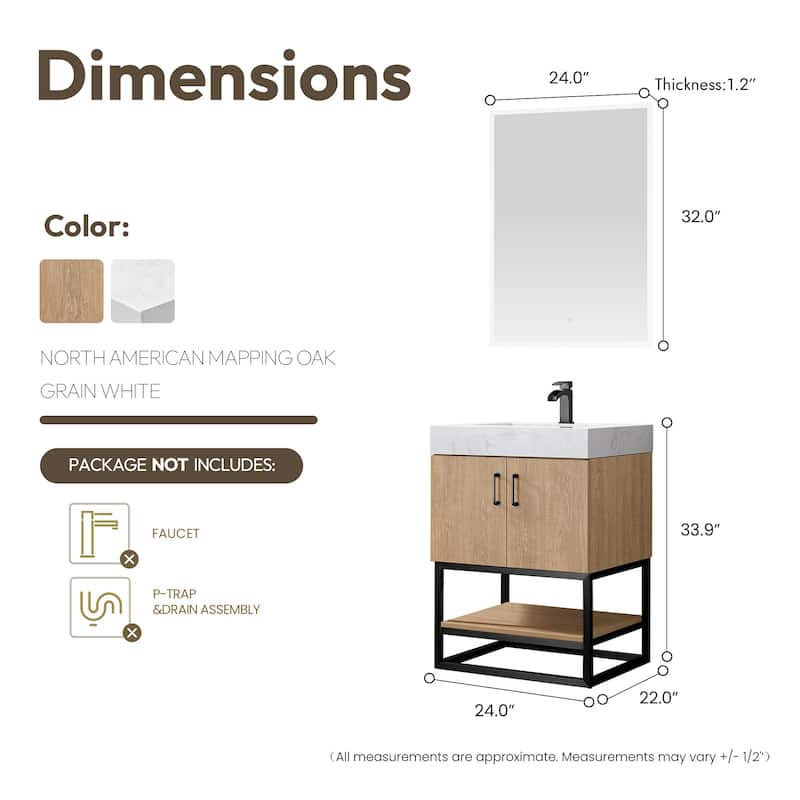 Alistair Single Bath Vanity with White Grain Stone Top & Mirror