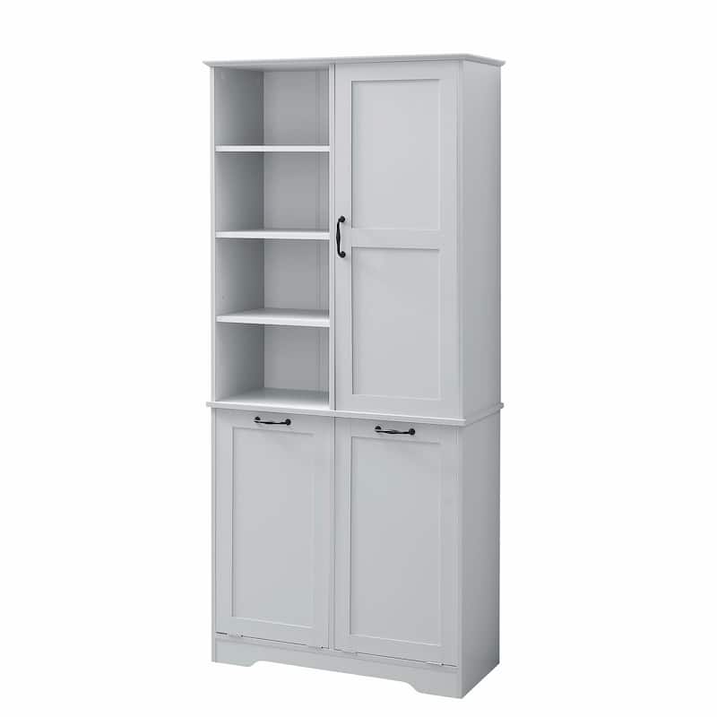Bathroom Storage Cabinet with Doors and Drawers, Tilt-Out Laundry Hamper