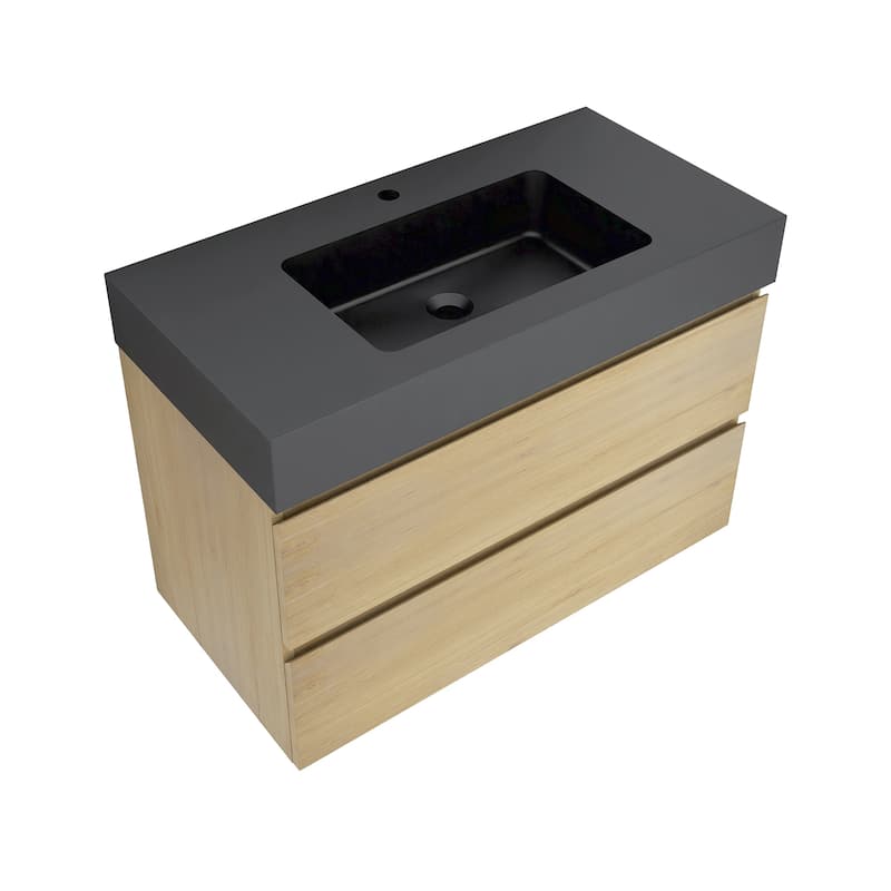 Floating Bathroom Vanity with Black Solid Surface Top