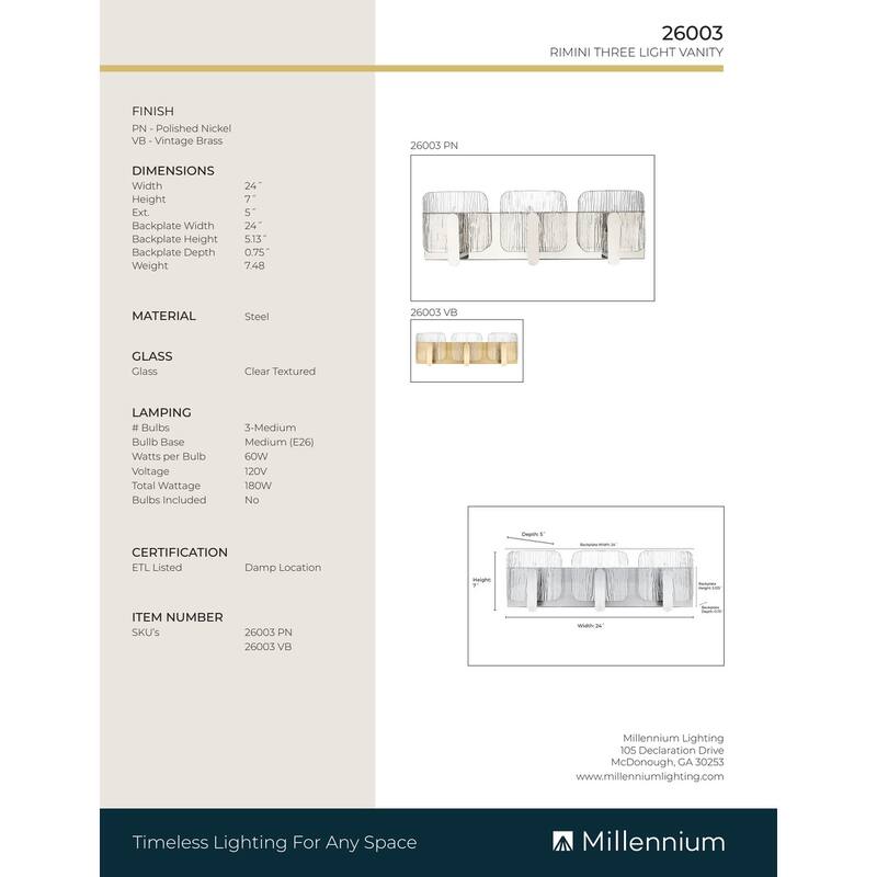Millennium Lighting Rimini 3 Light Vanity Fixture