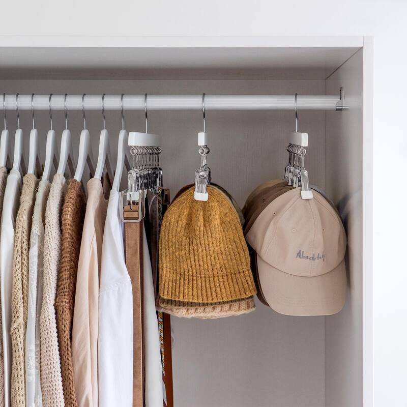 2 Pack Hat Organizer for Closet, Cap Storage Rack with 10 Adjustable Stainless Steel Clips - 14"D x 7.5"W x 1.25"H