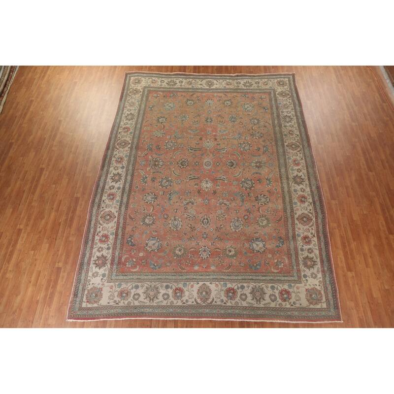 Hand Knotted Oriental 100% Wool Carpet Traditional All-Over Oranges & Rust Tabriz Area Rug - 13' 10'' X 10' 7''