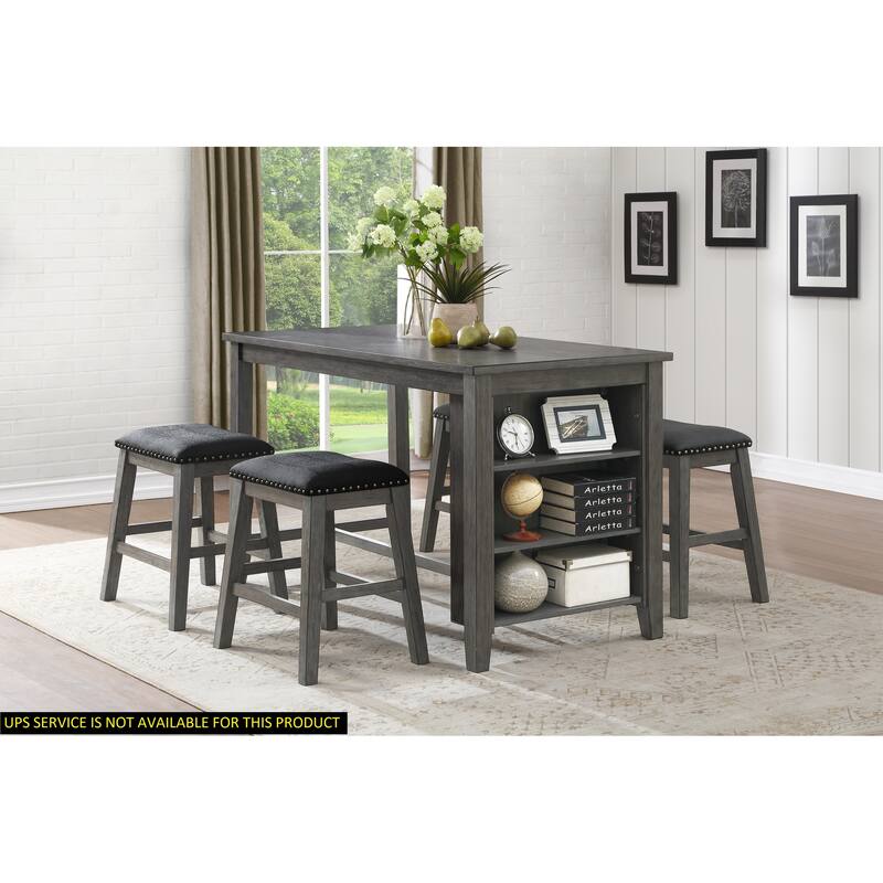 Counter Height Set , Counter Height Table with 4 Stools Fabric, Nailhead Trim