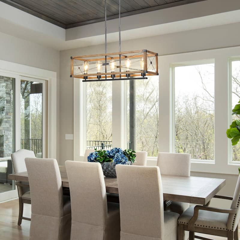 Farmhouse Black Rectangular Chandelier Island Lights for Kitchen Island Lighting - 5-Light