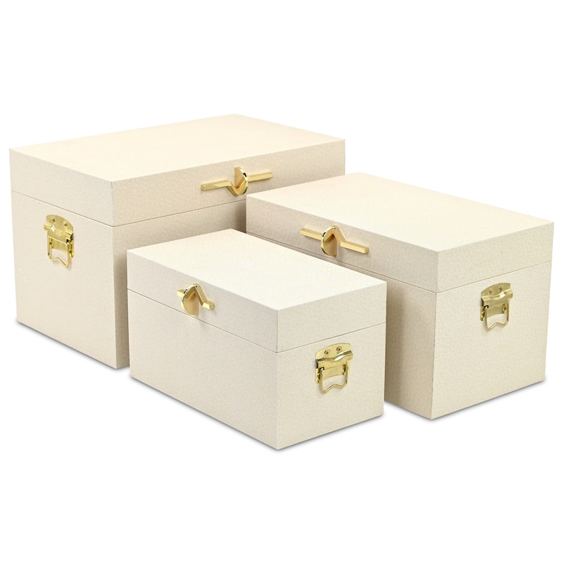 Araminta Set of 3 Rectangular Decorative Storage Trunks - Cream - N/A