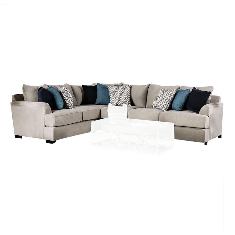 Vinie L Shape Sectional Sofa, 9 Throw Pillows, Beige Chenille 144 Inch
