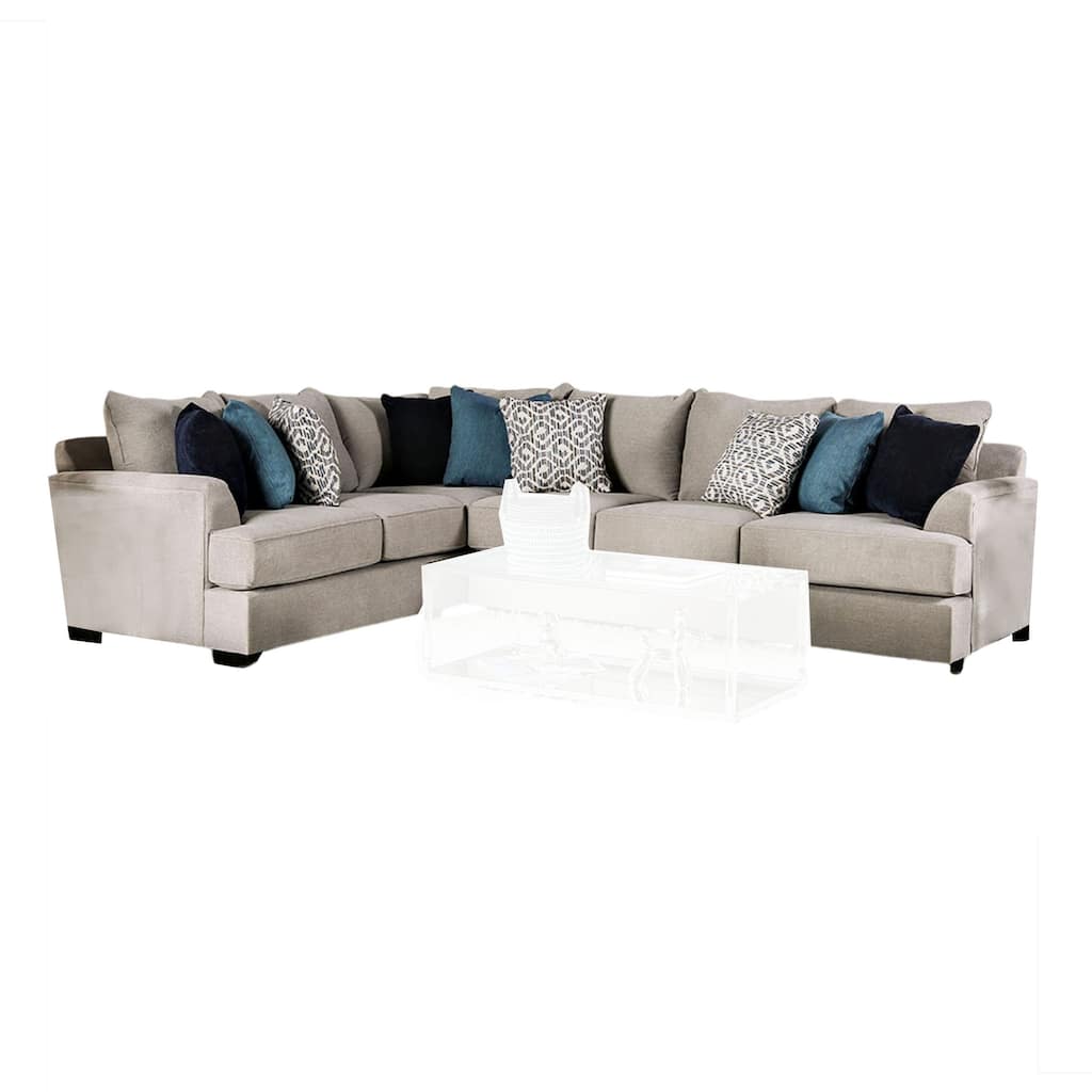 Vinie L Shape Sectional Sofa, 9 Throw Pillows, Beige Chenille 144 Inch
