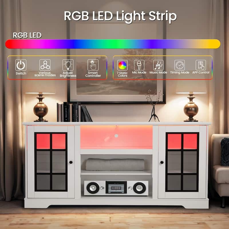 EROMMY TV Stand for 65 Inch TV, Entertainment Center with LED Lights, Storage & Power Outlets, Media Console for Living Room