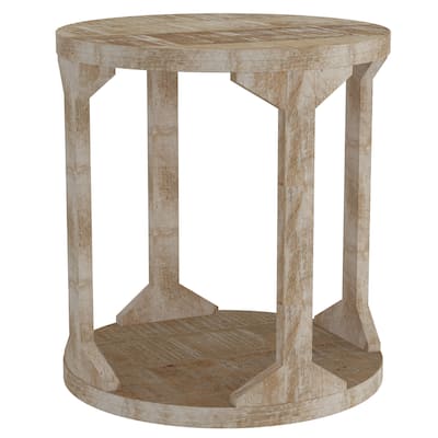 Two Tier Handmade Round End Table - 22" - Beige