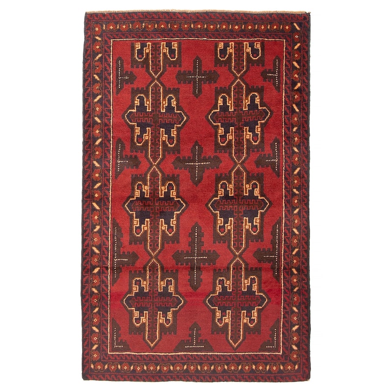 ECARPETGALLERY Hand-knotted Baluch Red Wool Rug - 3'7 x 5'11 - Red - 3'7 x 5'11