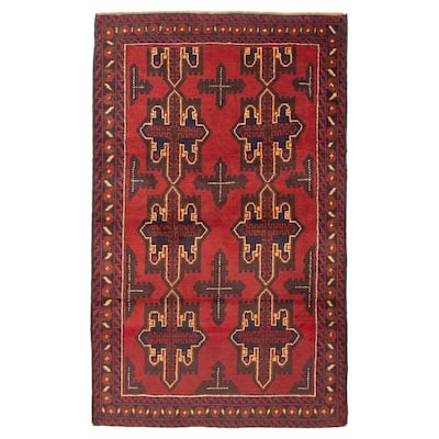 ECARPETGALLERY Hand-knotted Baluch Red Wool Rug - 3'7 x 5'11
