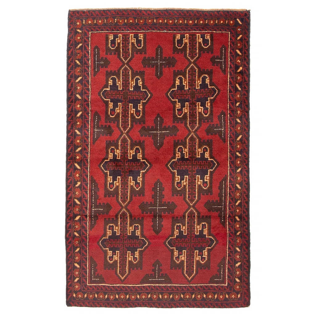 ECARPETGALLERY Hand-knotted Baluch Red Wool Rug - 3'7 x 5'11