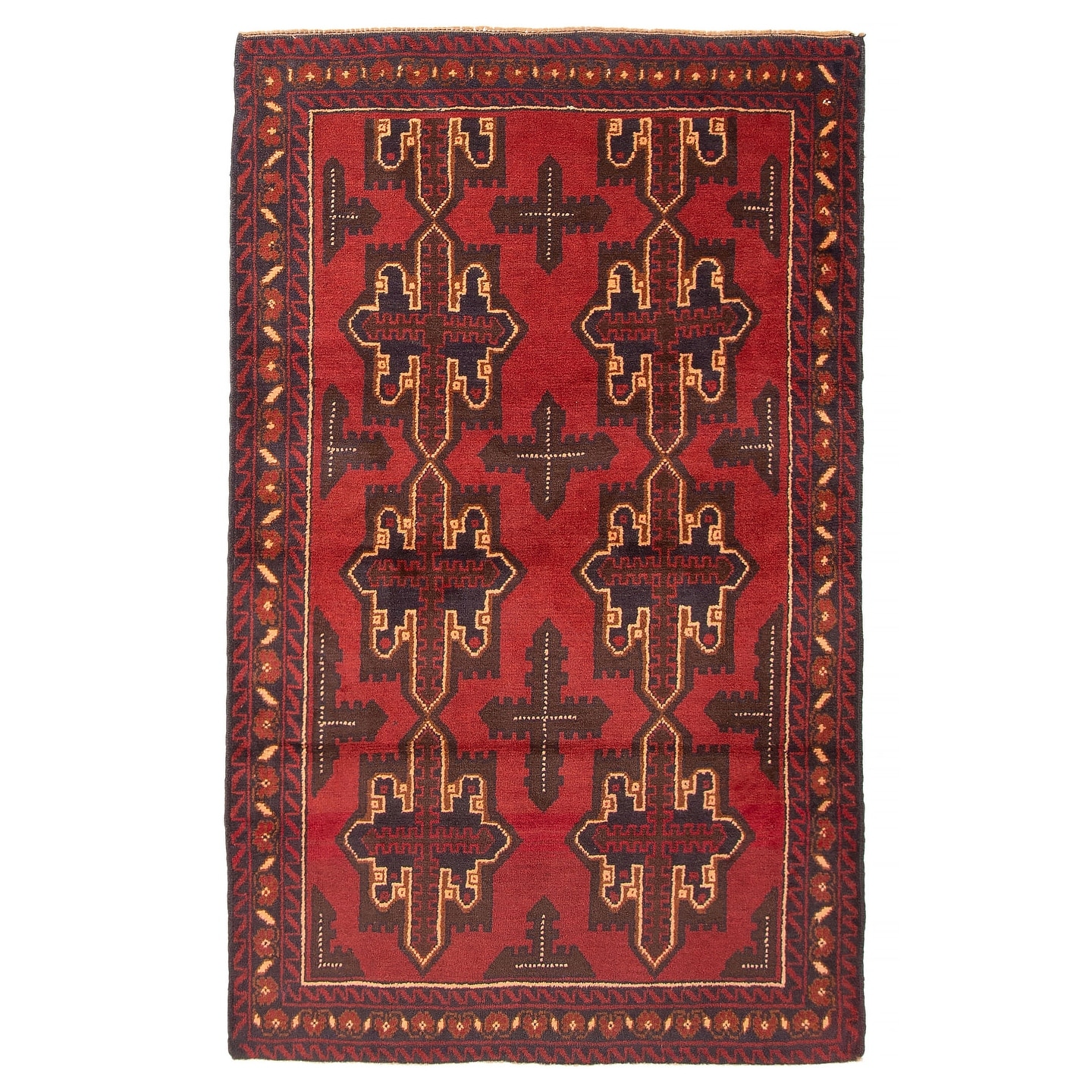 ECARPETGALLERY Hand-knotted Baluch Red Wool Rug - 3'7 x 5'11