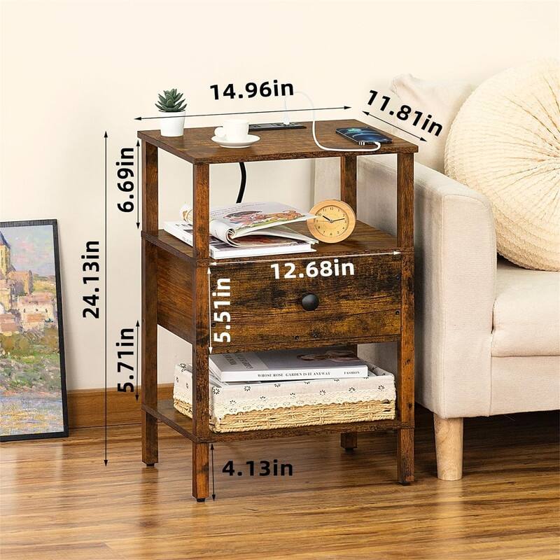 Nightstand Set of 2 with Charging Station and USB Ports