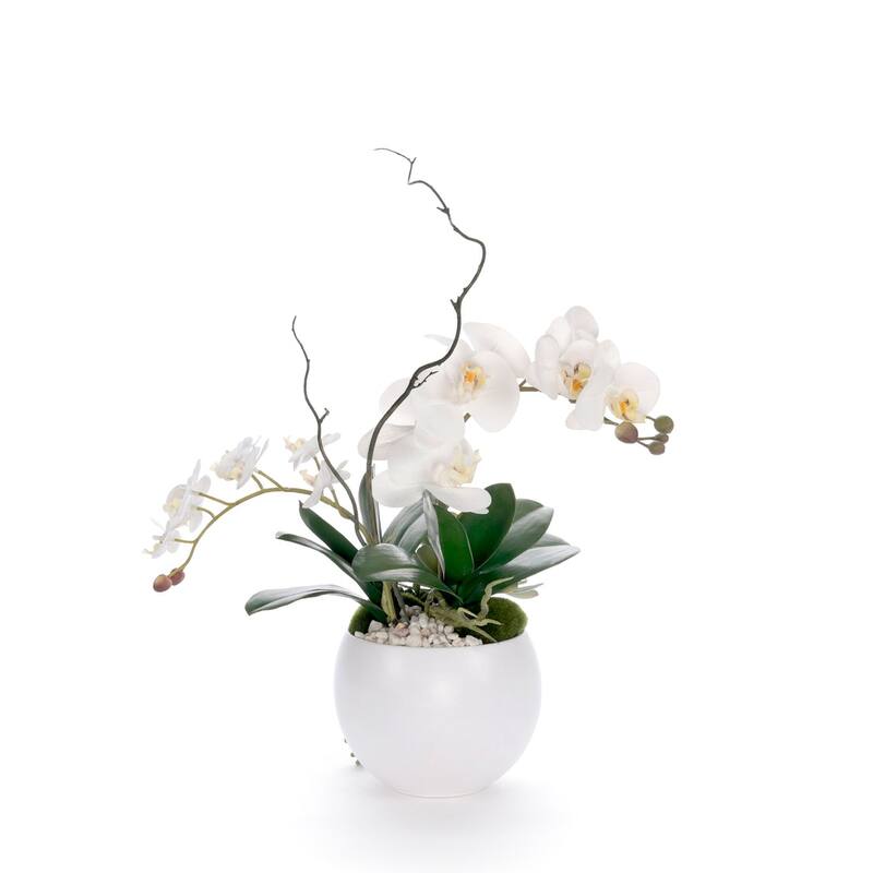 Real Touch White Orchid Flower Arrangement in White Bowl
