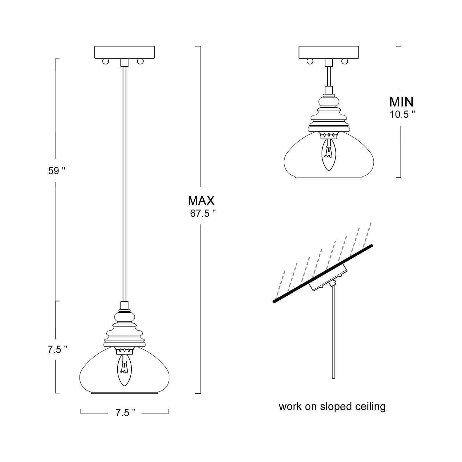 Modern Farmhouse 1-Light Bowl Glass Kitchen Island Pendant Lights for Dining Room - 7.5Dx7.5H