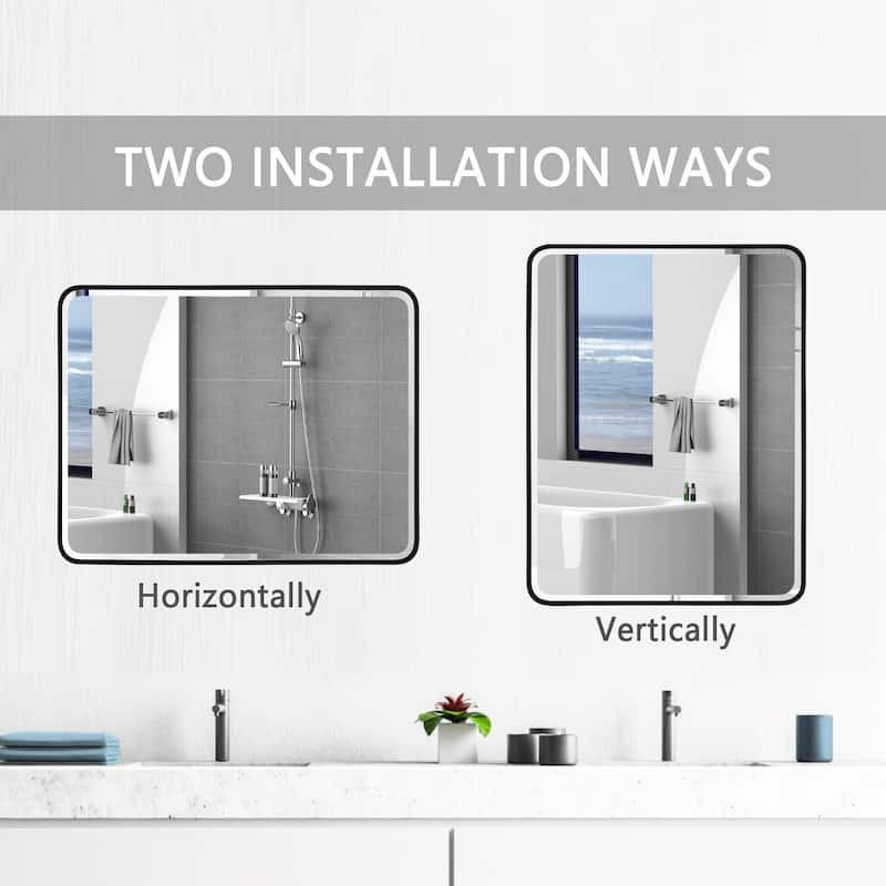 Aluminum Frame Beveled Glass Bathroom Wall Mirror with Round Corner