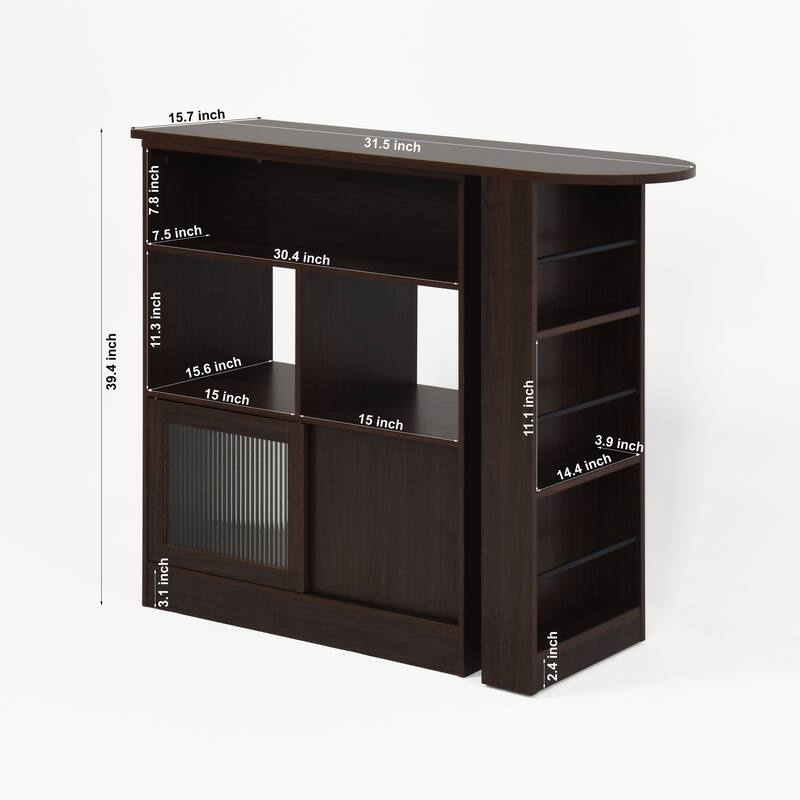 Multi-storage space Modern bar cabinet with swivel top with 2 glass door storage compartments for dining room