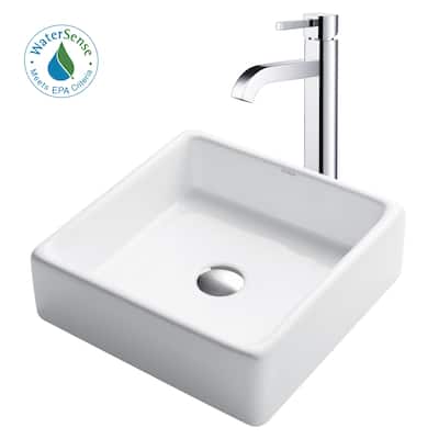 Kraus Bathroom Combo - 15" Ceramic Vessel Bathroom Sink With Vessel