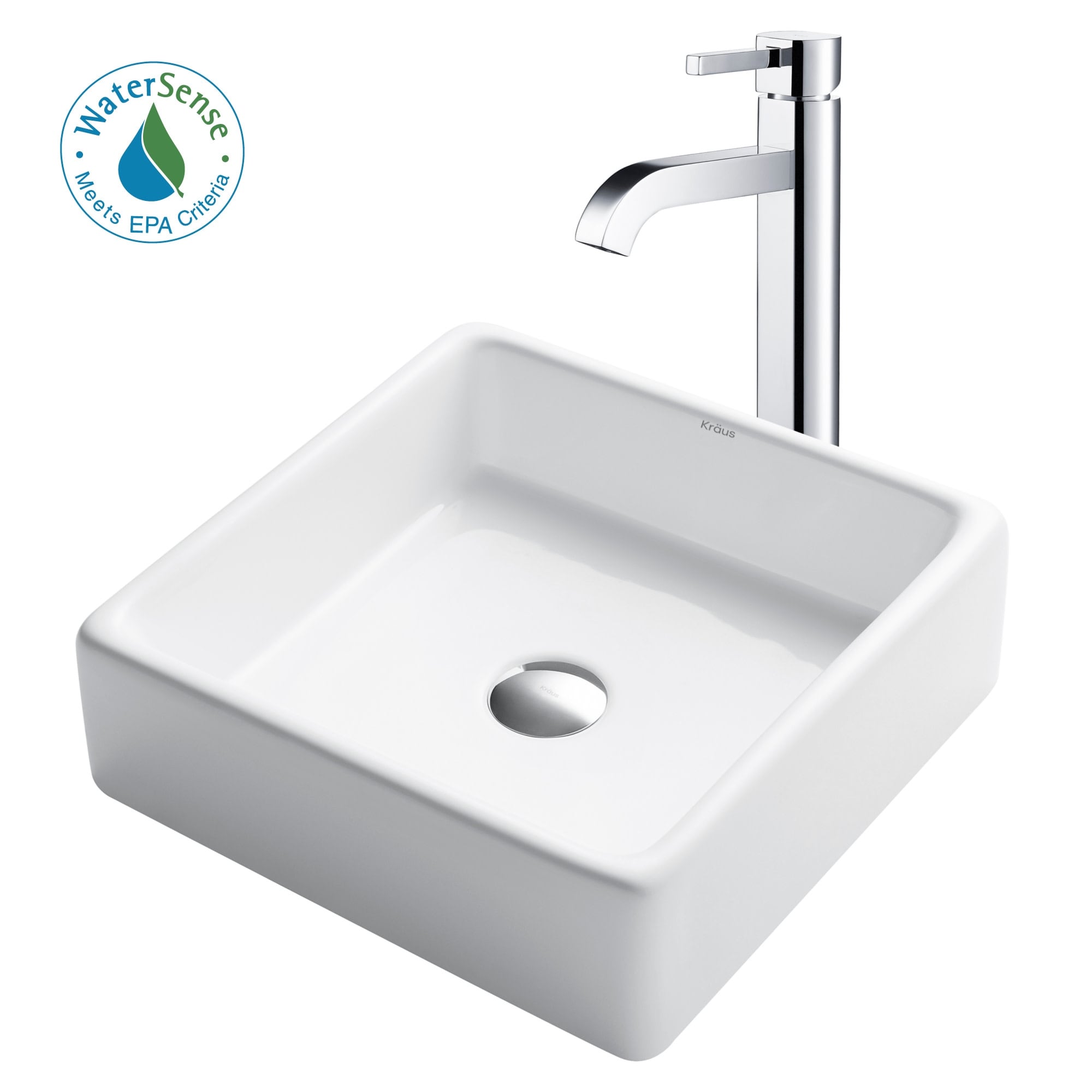 Kraus Bathroom Combo - 15" Ceramic Vessel Bathroom Sink With Vessel