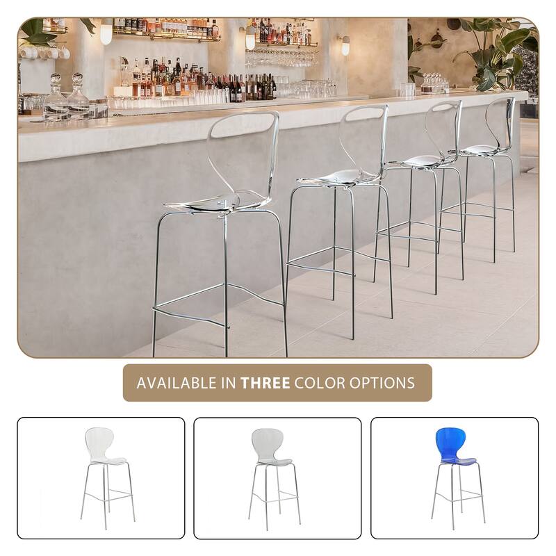 Oyster (Set of 2) 29.5" Mid-Century Modern Acrylic Bar Height Stools - Chrome Steel Frame & Stackable