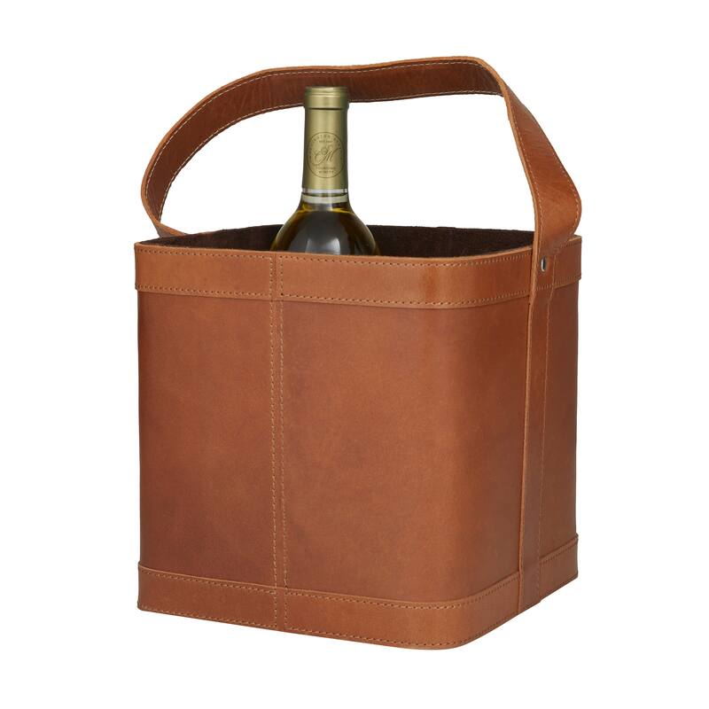 Sleek Leather 4-Bottle Wine Holder with Carrying Handle - Dark Blue, Brown, Red