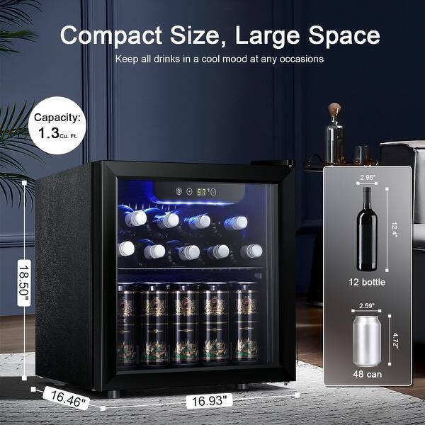12 Bottle 48 Can Beverage Refrigerator Cooler - Mini Fridge Glass Door for  Beer Soda Drinks or Wine,Freestanding Beverage Fridge - Bed Bath & Beyond -  40762475