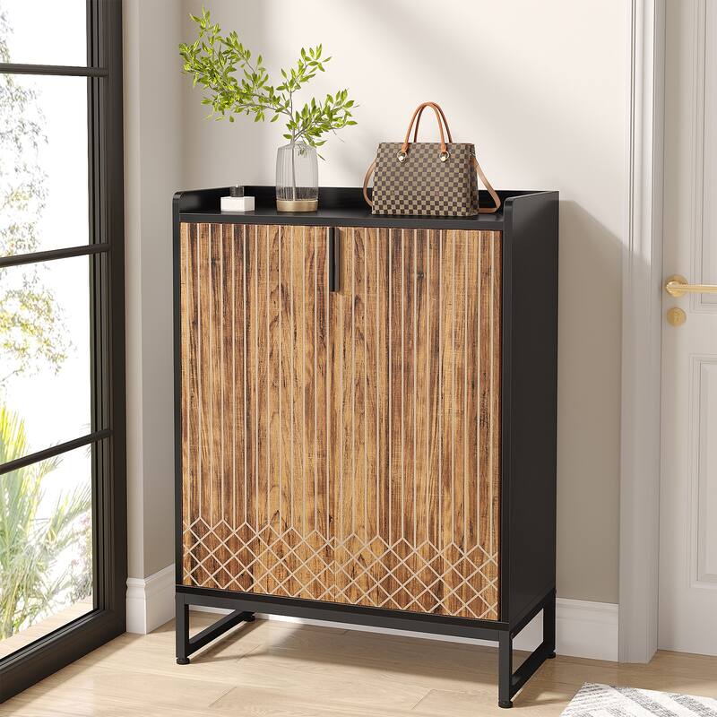 5-Tier Shoe Cabinet with Doors, Wood Shoe Organizer for Entryway