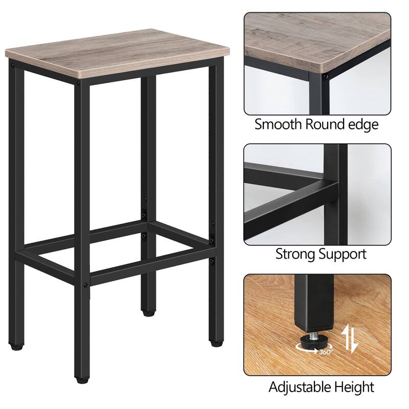 Bar Stools, Set of 2 Bar Chairs,Kitchen Breakfast Bar Stools with Footrest,25.8" Dining Stools,Rectangular Industrial Bar Chairs