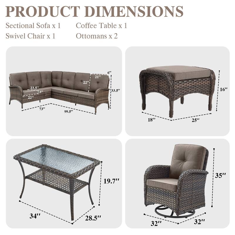 Outdoor Sectional Sofa with Swivel Chair Ottomans