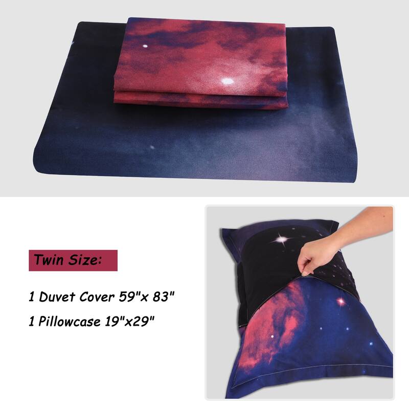 2 piece Fuchsia Comforter Duvet Cover Set 3D Printed Space Themed