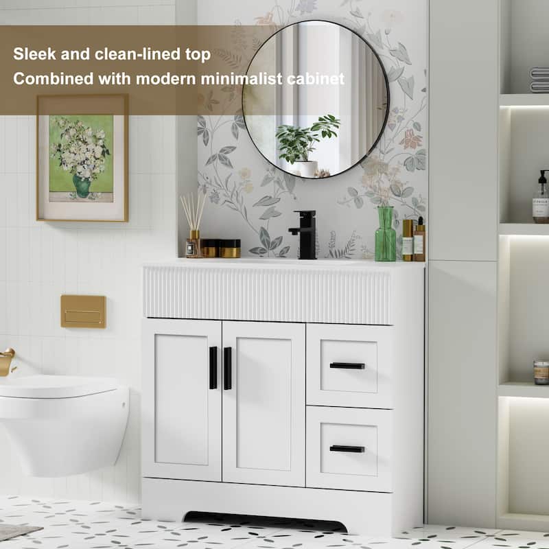 30"/36"/48" Single Bathroom Vanity Set with Drop in Sink Top with Wave Lines