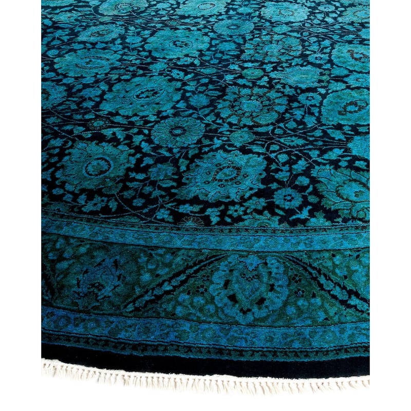 Overton Hand Knotted Wool Vintage Inspired Modern Contemporary Overdyed Blue Area Rug - 6' 1" x 9' 1"