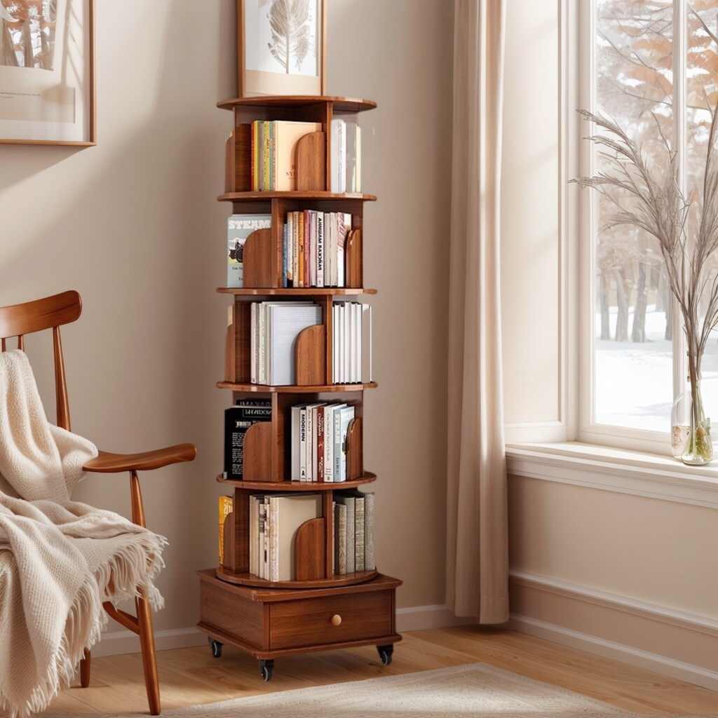 Rotating Bookshelf, 360 Display Corner Bookshelf, 6 Tier Bookcase