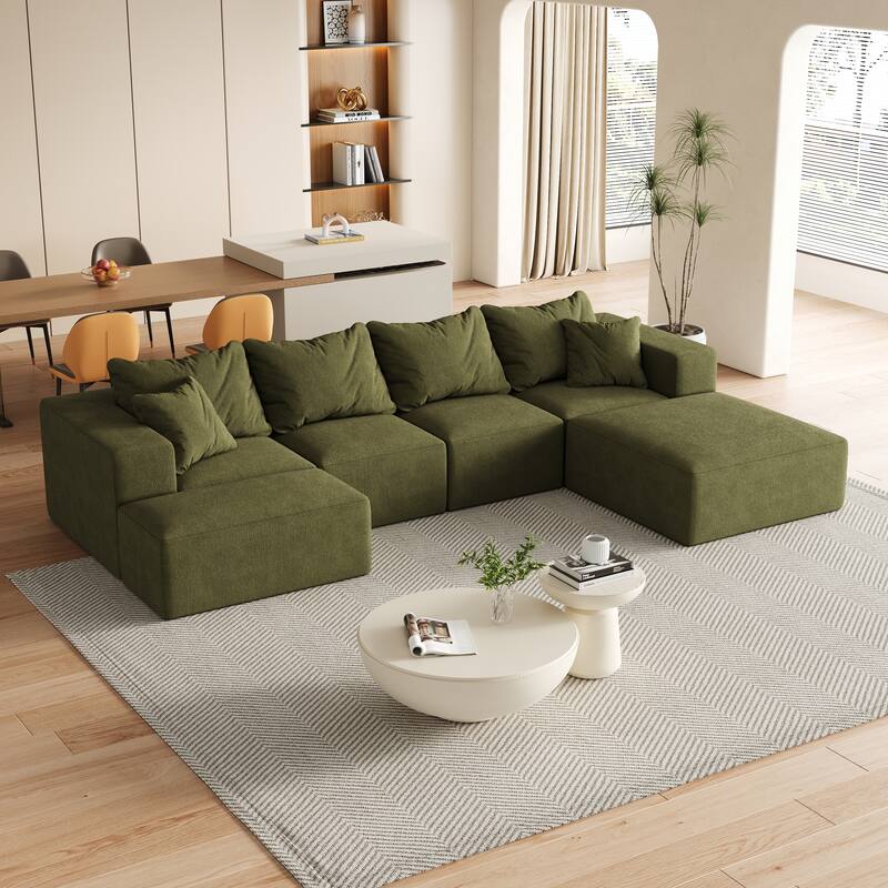 Living Room Modular Couch Chenille Upholstered Sectional Sofa Set - Green