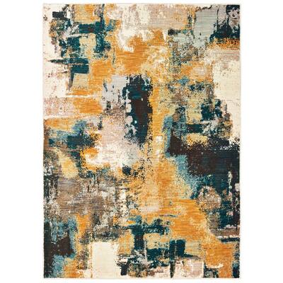 Strick & Bolton Mily Blue/ Gold Abstract Area Rug