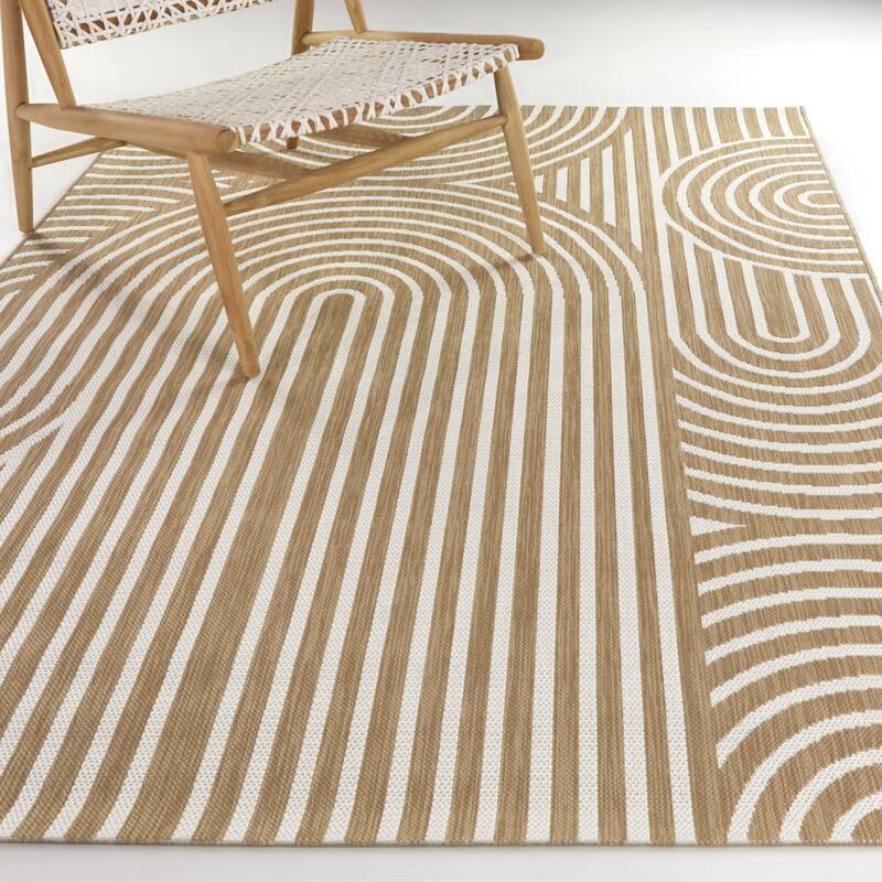 Irma Modern Striped Indoor/Outdoor Area Rug - 7'10" x 10' - Tan