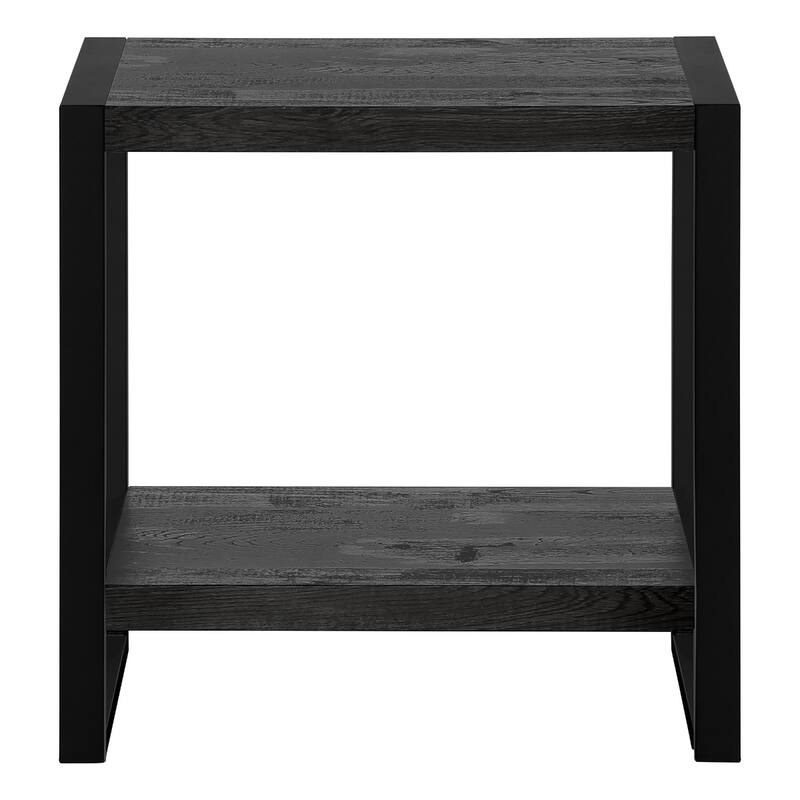 24" Modern Black End Table with Shelf Rectangular Wood Top and Metal Frame for Living Room - 23.75”H x 23.75”L x 12”W