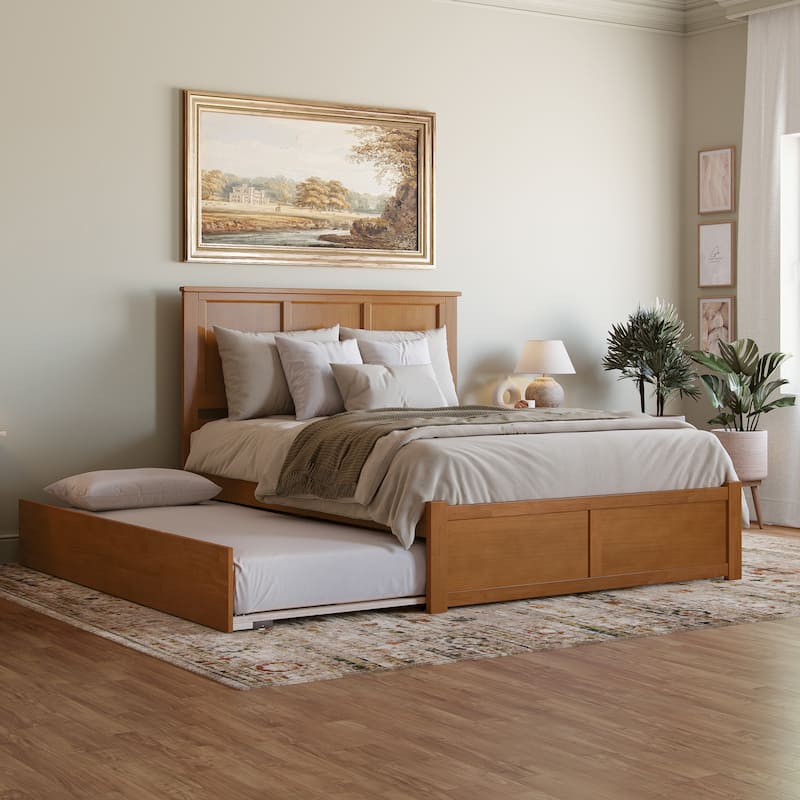 AFI Madison Platform Bed with Footboard & Twin XL Trundle - Light Toffee - Queen