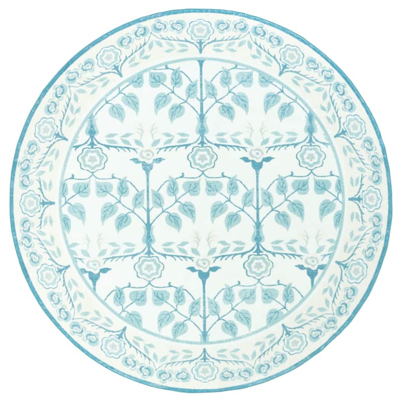 Martha Stewart Aditi Machine Washable & Slip Resistant Rug - 6' Round - Ivory/Light Blue