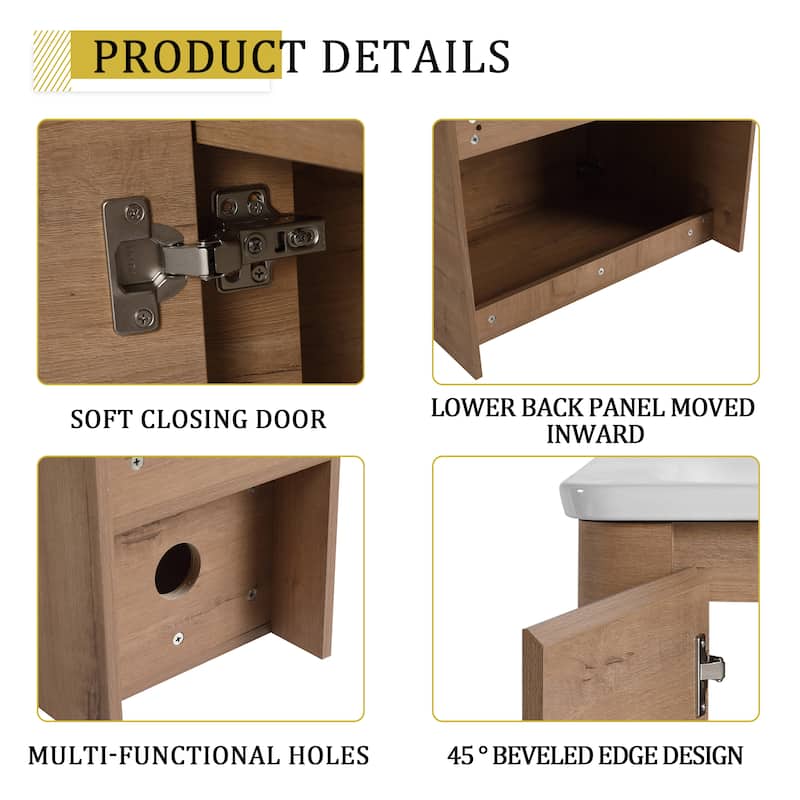 40'' Wall-Mounted Bathroom Vanity with White Ceramic Sink and Storage Shelves & 1-Soft-Close Door, KD-Packing, Plywood
