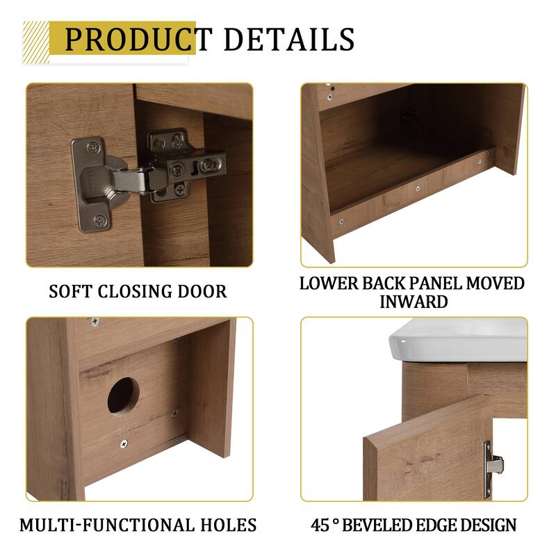 68'' Wall-Mounted Bathroom Vanity with White Ceramic Sink and Storage Shelves & 1-Soft-Close Door, KD-Packing, Plywood