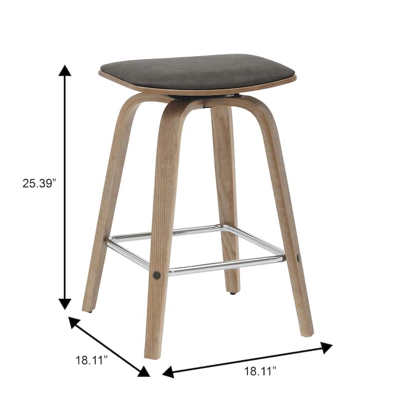 Leather Counter Stool Swivel Square Seat Poplar Wood Frame Iron Foot Rest