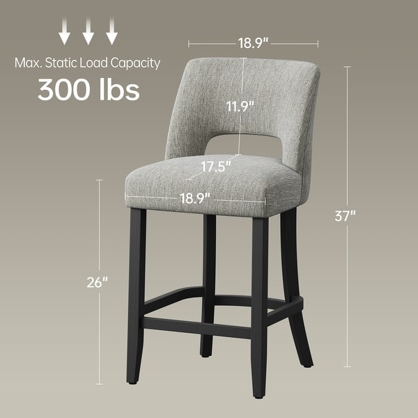 dimension image slide 4 of 6, Upholstered Counter Height Bar Stools with wood legs for Kitchen Island Dining Room