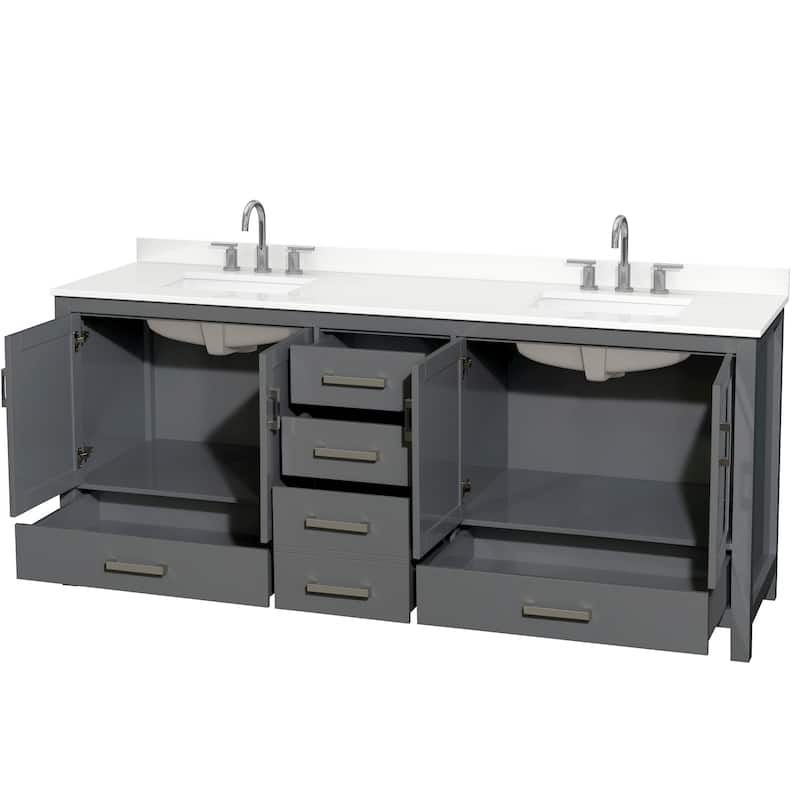 Sheffield 80-inch Double Vanity, 3 Hole Quartz Top