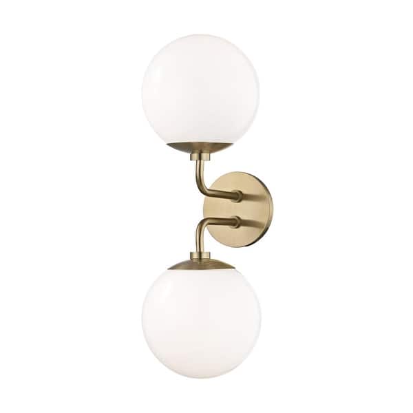 slide 1 of 1, Mitzi by Hudson Valley Stella 2-light Aged Brass Wall Sconce, Opal Glossy Glass